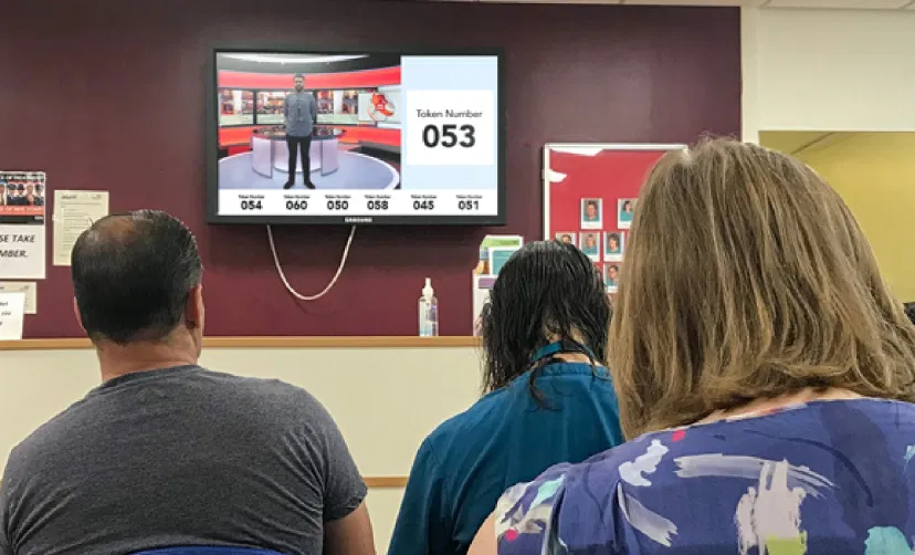 Digital signage screen placed on hospital lobby wall showing Fox news feeds from Pickcel digital signage software Digital signage screen placed on hospital lobby wall showing Fox news feeds from Pickcel digital signage software