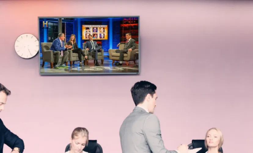 Digital signage at hotel lobby displaying live TV channel from Live DTH app Digital signage at hotel lobby displaying live TV channel from Live DTH app