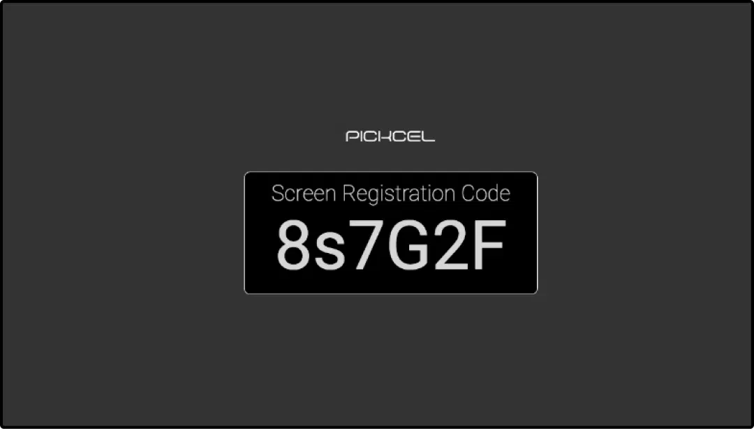 Step 2: Digital signage software interface showing screen registration code to pair display with the software Step 2: Digital signage software interface showing screen registration code to pair display with the software