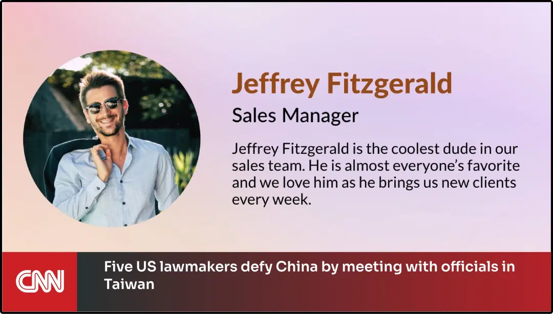 Step 3: Digital signage software interface showing composition window with CNN news App and Meet Your Team app feeds Step 3: Digital signage software interface showing composition window with CNN news App and Meet Your Team app feeds