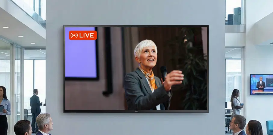 Corporate offices using stream app on digital signage Corporate offices using stream app on digital signage