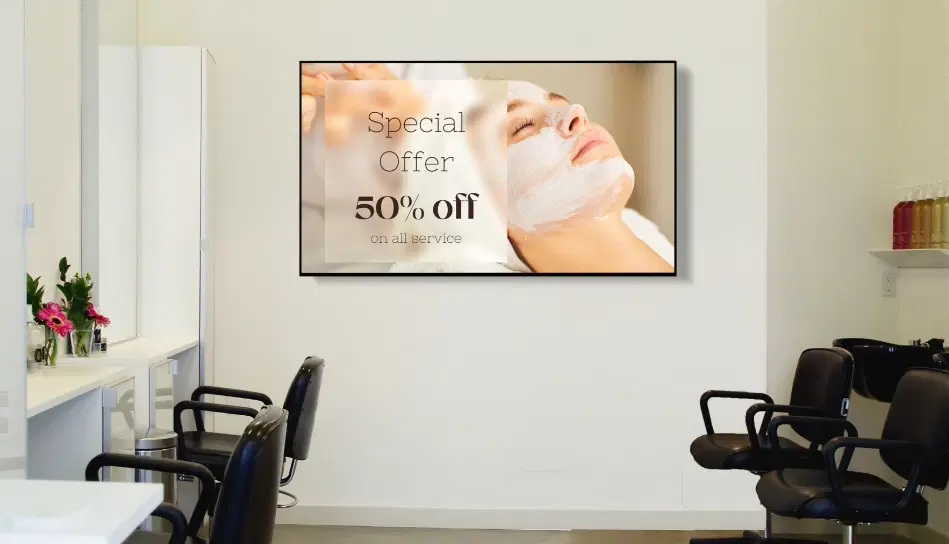 My Salon Suite location displaying digital signage powered by Pickcel