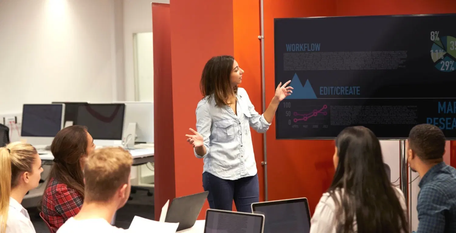 CHRIST University classroom equipped with digital signage displaying presentation about the ongoing lecture CHRIST University classroom equipped with digital signage displaying presentation about the ongoing lecture