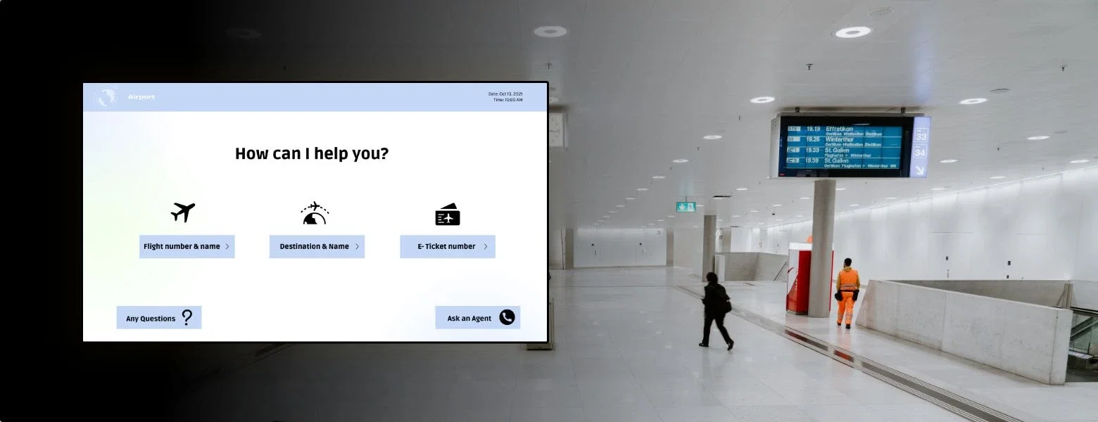 Varanasi Airport interactive displays powered by Pickcel digital signage software Varanasi Airport interactive displays powered by Pickcel digital signage software displaying games, quizzes, and dynamic content.