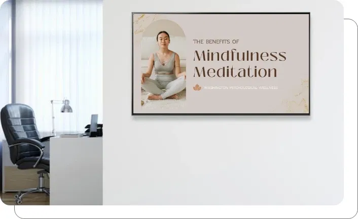 An office digital signage screen showing financing info An office digital signage screen showing financing info