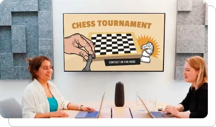 An office digital screen wth a welcome onboard message An office digital screen wth a welcome onboard message