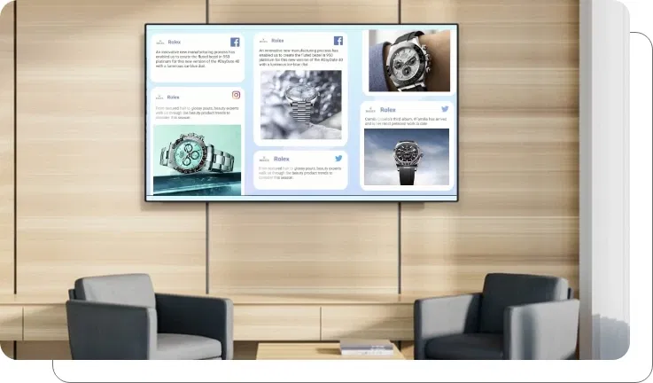 An office digital signage screen showing welcome onboard message An office digital signage screen showing welcome onboard message