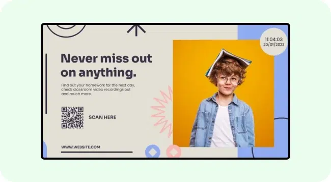 Digital signage screen showing communication updates and notifications Digital signage screen showing communication updates and notifications