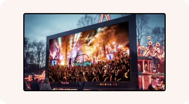 Digital screen showing live streaming of events and performances Digital screen showing live streaming of events and performances