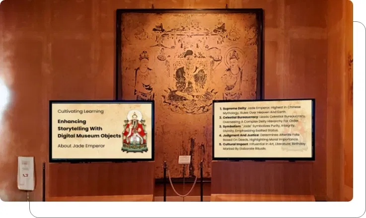 Digital signage screen showing creative storytelling content in museum Digital signage screen showing creative storytelling content in museum