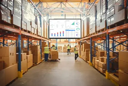 Manufacturing floor digital signage with production KPIs