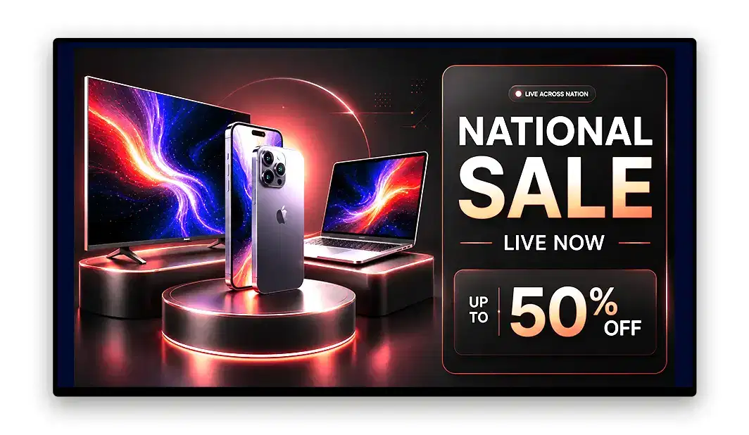 Electronics store marketing campaign launching simultaneously across all locations via Pickcel Electronics store marketing campaign launching simultaneously across all locations via Pickcel