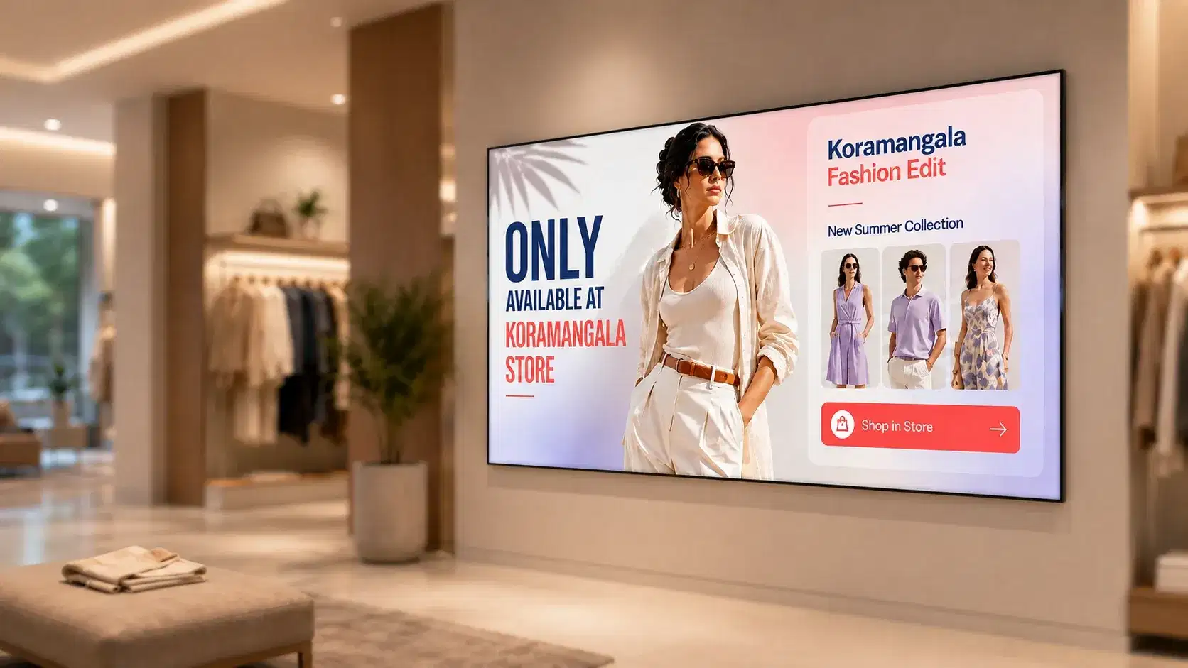 Store manager adding local content to fashion retail digital signage within brand boundaries Store manager adding local content to fashion retail digital signage within brand boundaries