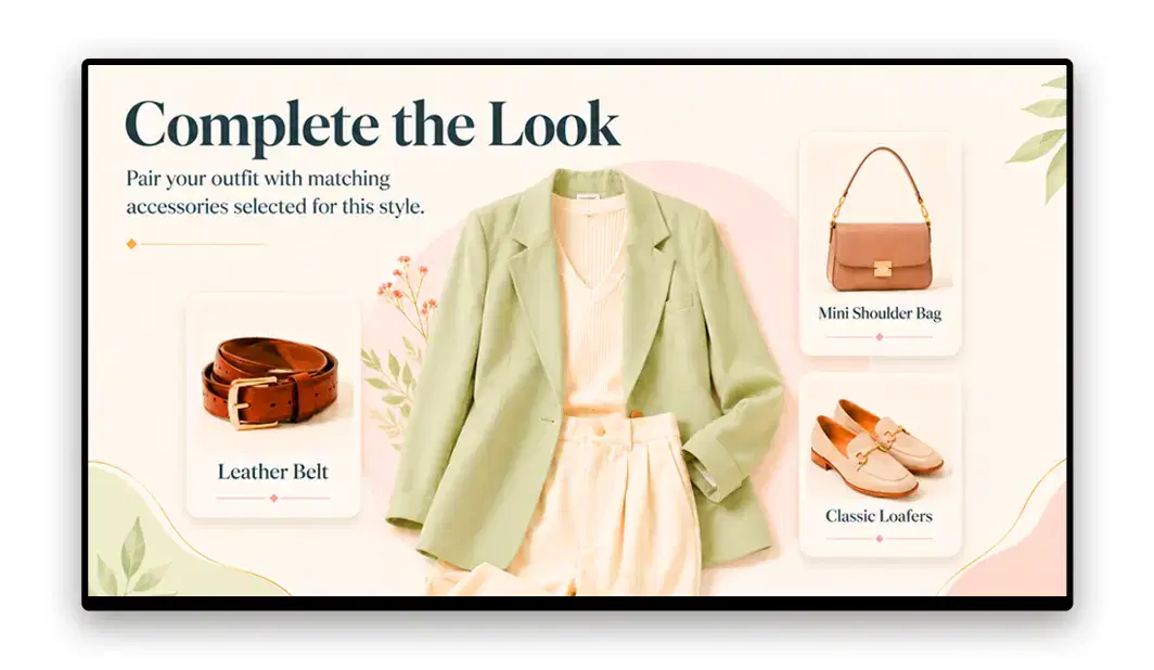 Fitting room digital screen showing outfit pairing suggestions in a fashion apparel store