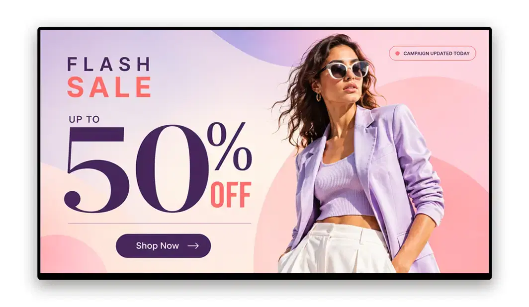 Marketing manager updating fashion campaign content in the Pickcel CMS dashboard