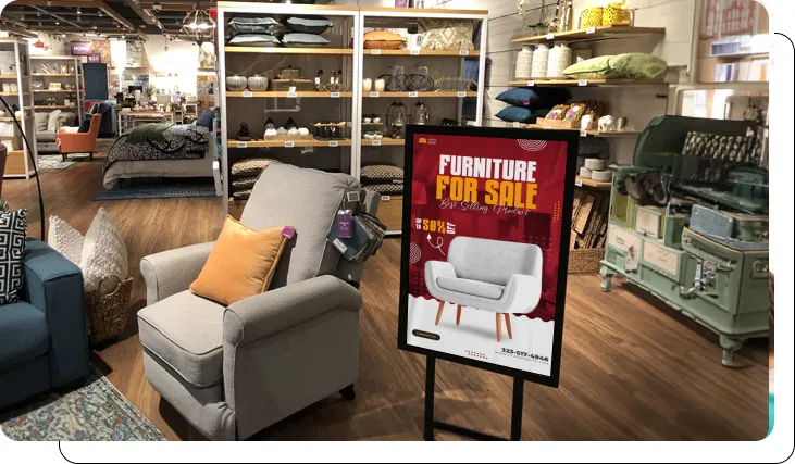 Digital signage showcasing promotions and offers for furniture stores Digital signage showcasing promotions and offers for furniture stores