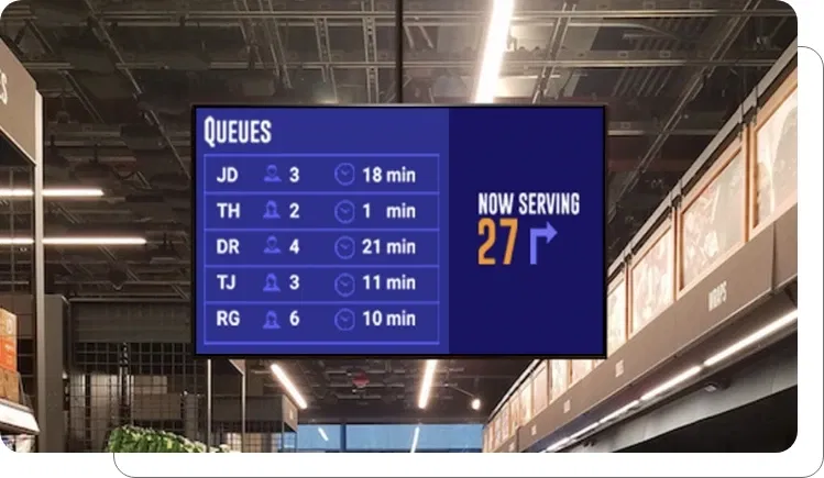 Digital signage streamlining queues in real-time for grocery stores Digital signage streamlining queues in real-time for grocery stores