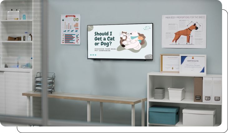 Pet owners engaging with digital signage content Pet owners engaging with digital signage content