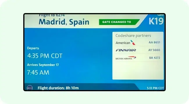 Airport digital signage for passenger announcements Airport digital signage for passenger announcements