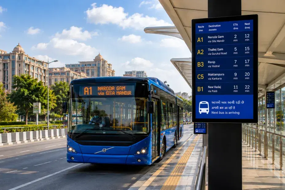 NEC Intelligent Passenger Information System Case Study NEC bus stop digital signage showing real-time passenger information