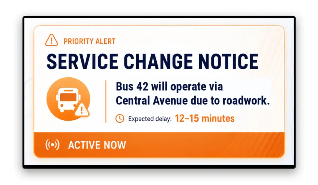 Passenger announcements on bus stop digital signage