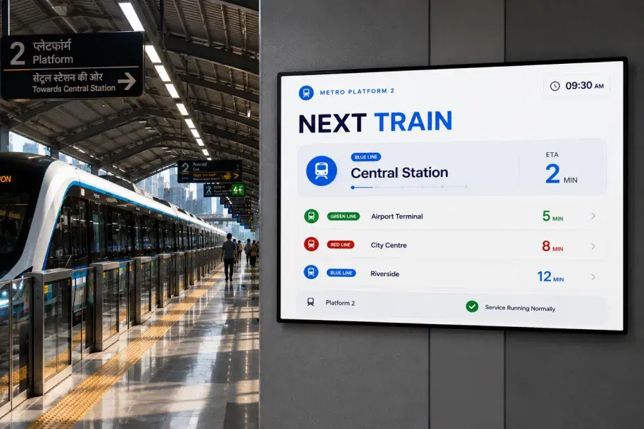PIDS Solutions Passenger information display system at a bus station showing live arrival data
