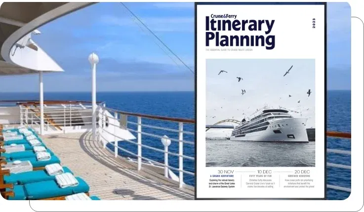 Digital signage screen showing cruise ship itinerary and weather forecasts Digital signage screen showing cruise ship itinerary and weather forecasts