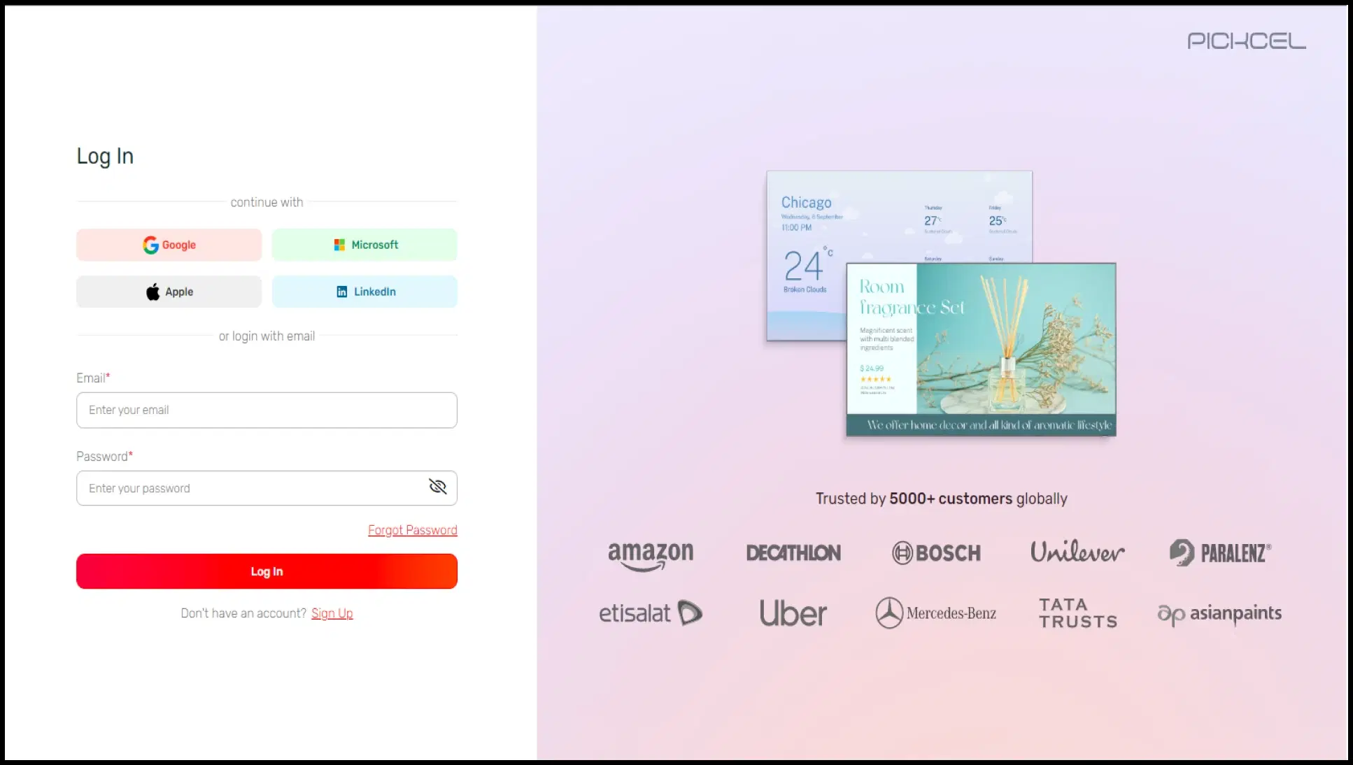 Pickcel software sign up screen Pickcel software sign up screen