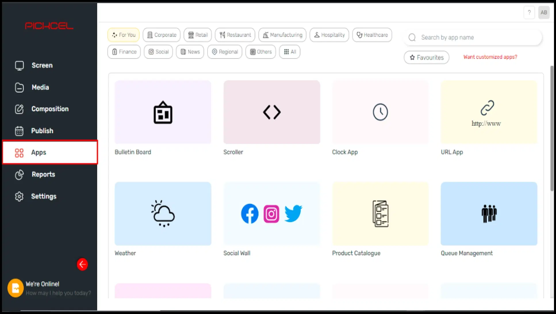 Search for Zoom app in Pickcel console Search for Zoom app in Pickcel console