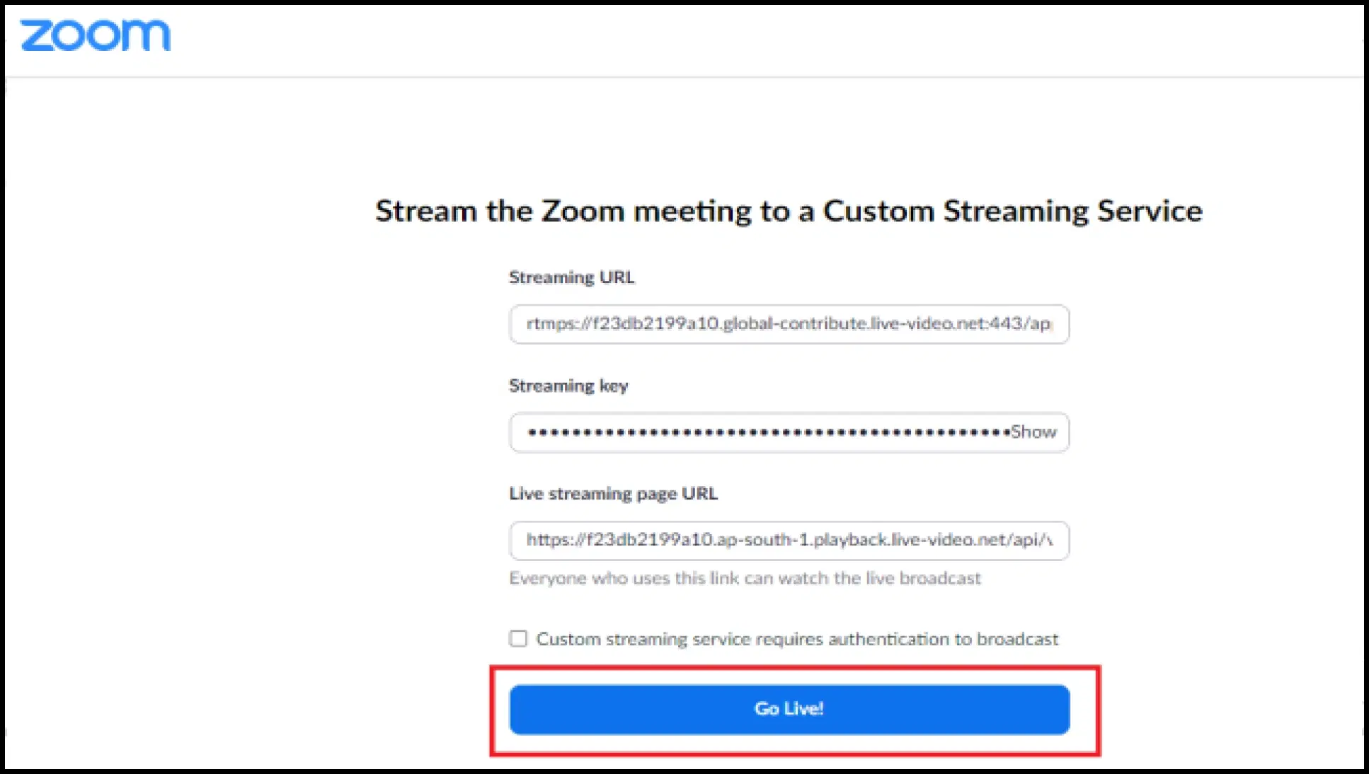 Begin your custom live stream Begin your custom live stream