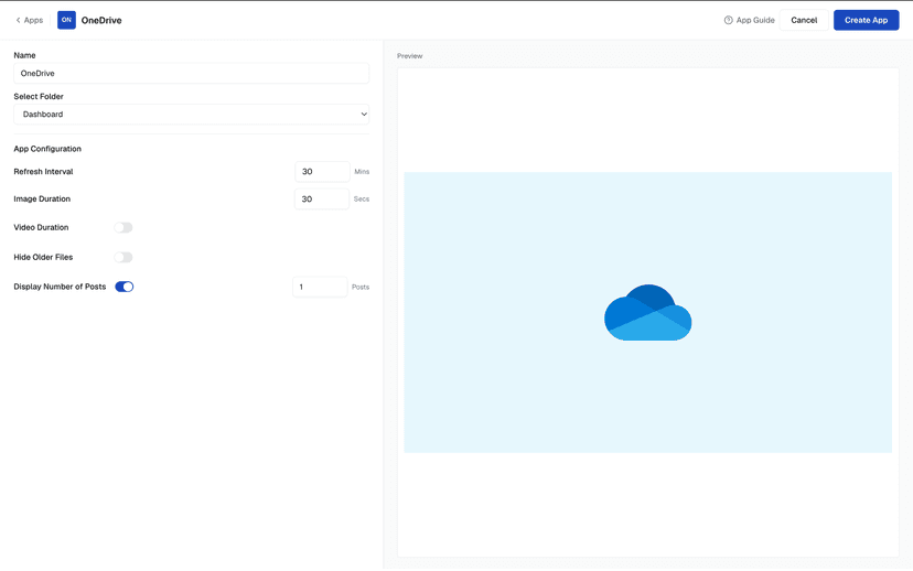 OneDrive app settings showing display number of posts set to one OneDrive app settings showing display number of posts set to one