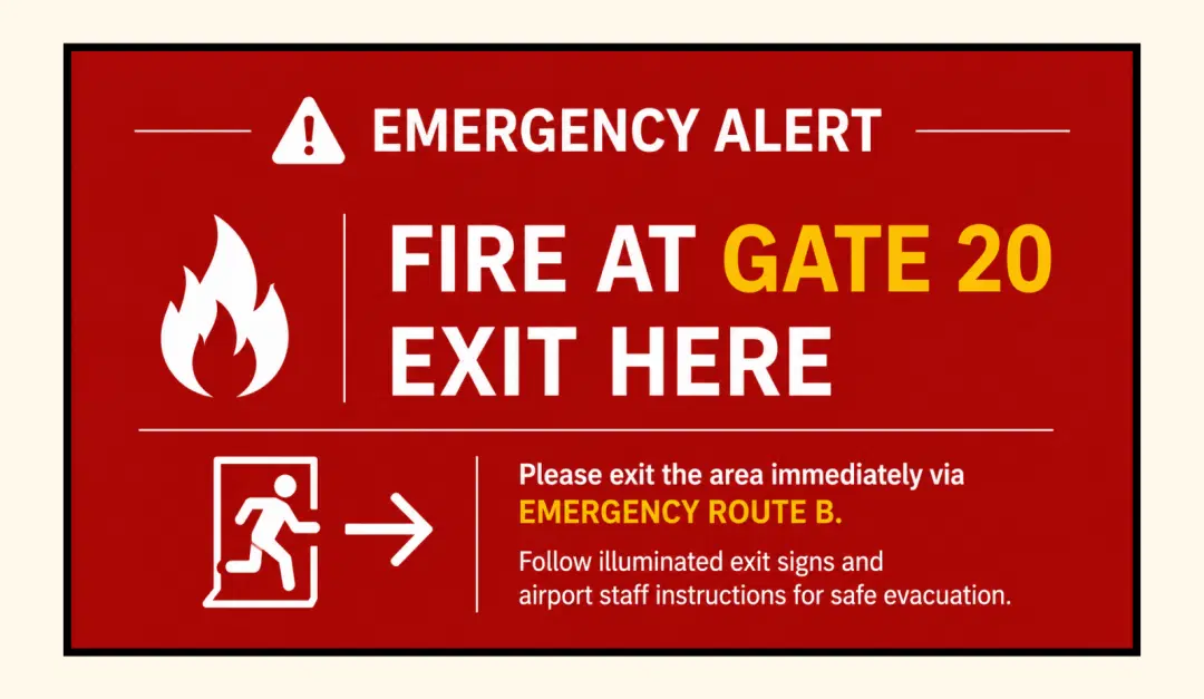 Airport emergency announcement override managed by Pickcel on terminal displays