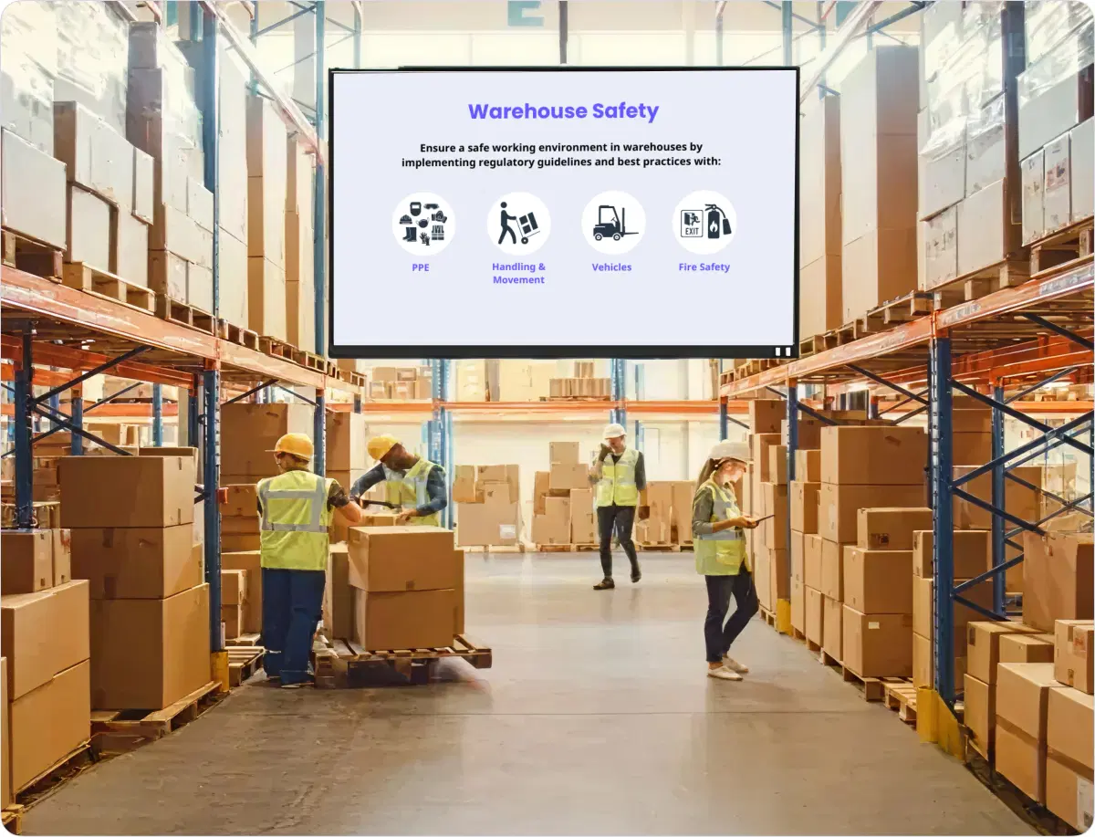 Smart warehouse with digital signage screens