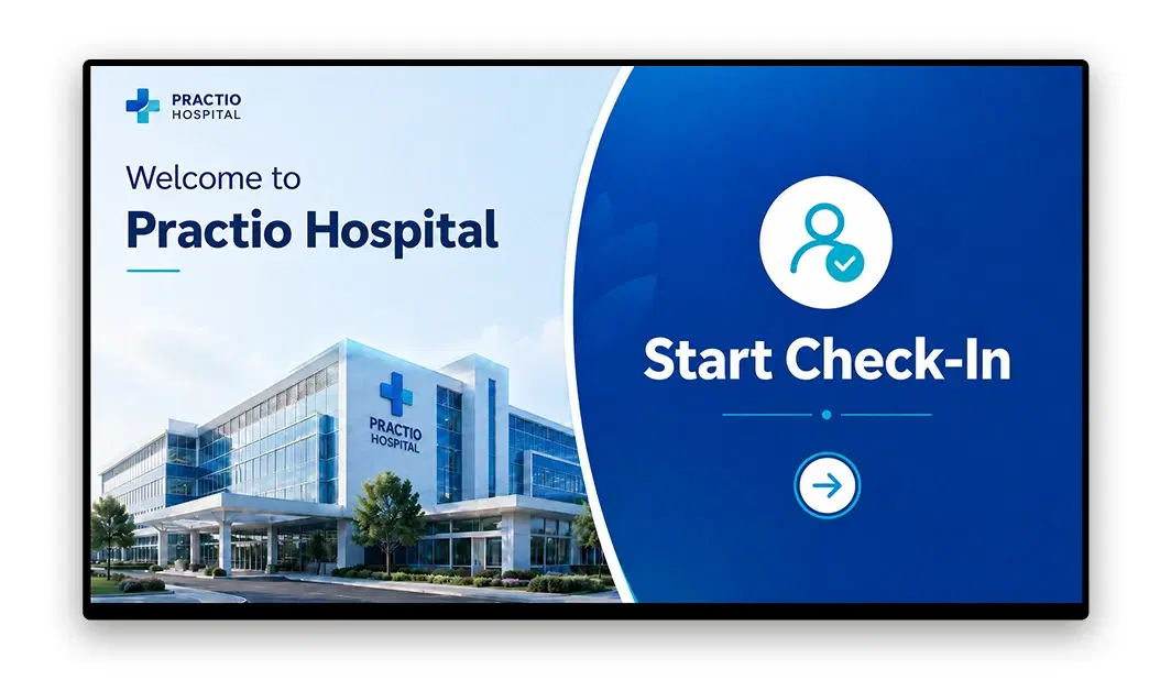 Healthcare kiosk in hospital reception for patient check-in and appointment management