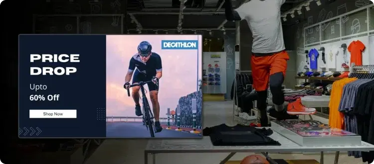 Sports retailer giant Decathlon showing offer using Pickcel digital signage solution Sports retailer giant Decathlon showing offer using Pickcel digital signage solution