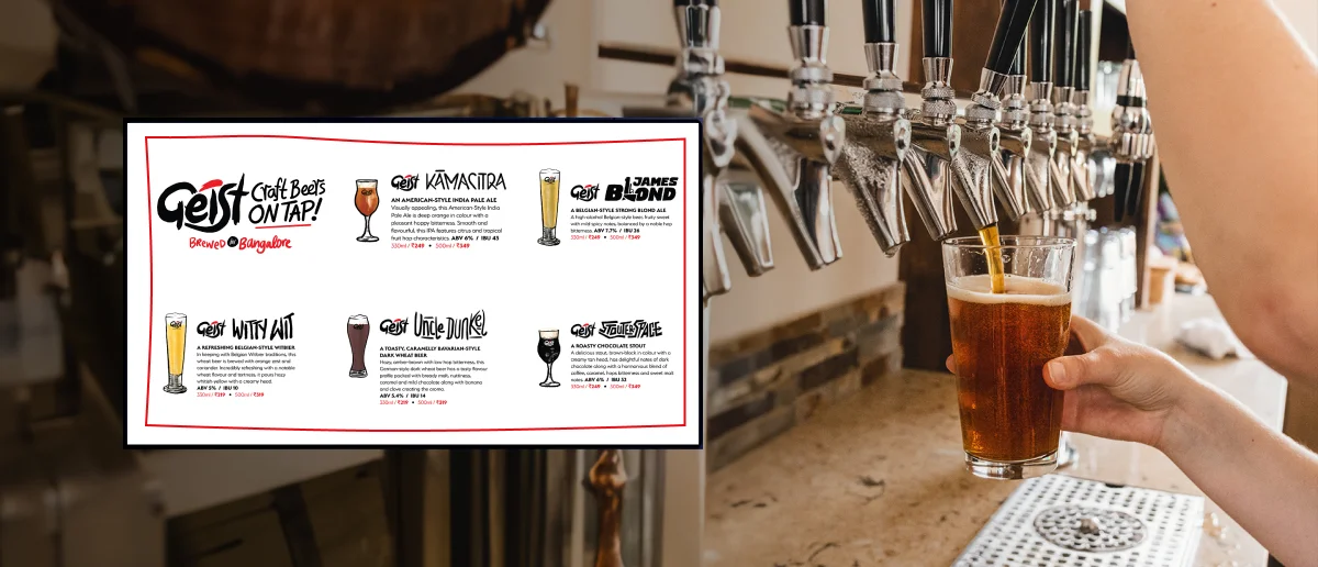 Indian craft beer brand called Geist Brewing Co. beer offering digital screen.